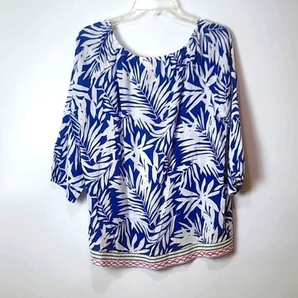 🟢Rafaela Weekend Blue & White Palm Leaf 🍃 Top - Picture 6 of 15